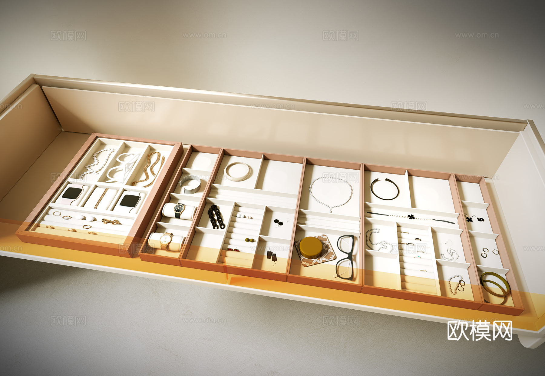 现代首饰柜 手表梳妆收纳盒 珠宝 首饰盒 首饰 饰品收纳 托su模型