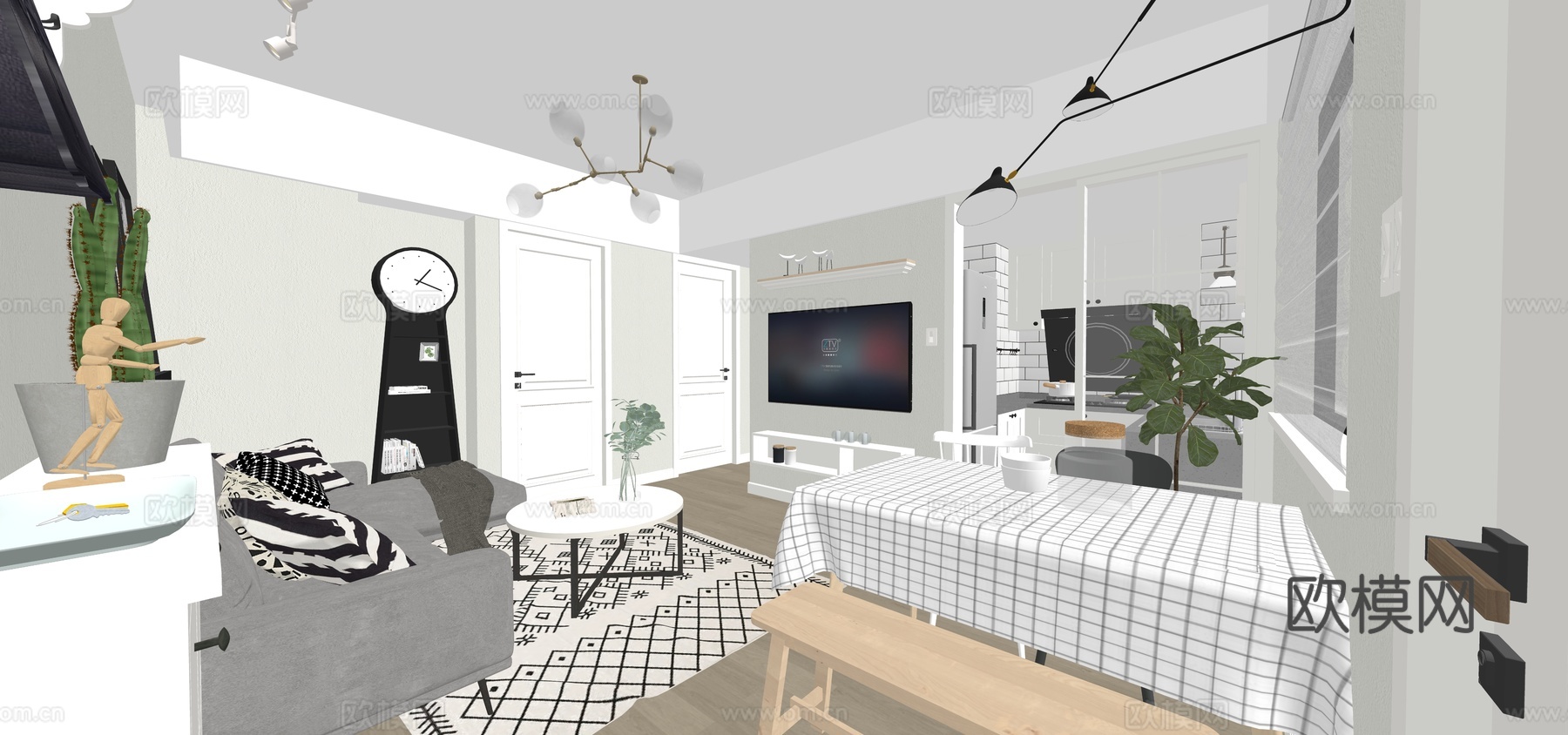 北欧客餐厅 多功能客厅su模型