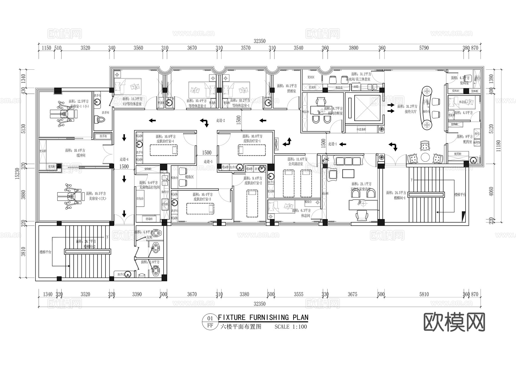佛山曙光金子医学美容医院平面布置图cad施工图下载（渲染图6）