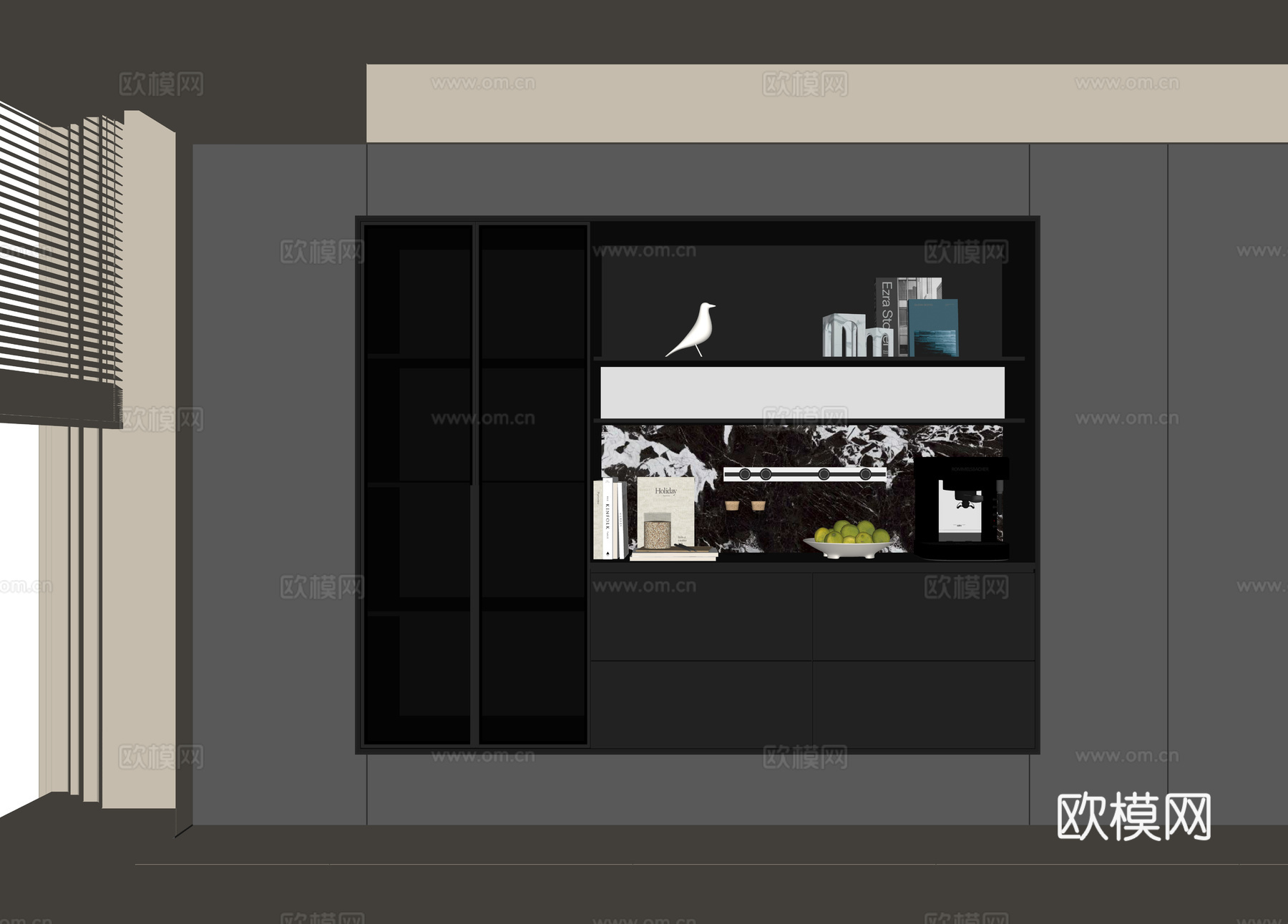 现代酒柜餐边柜su模型