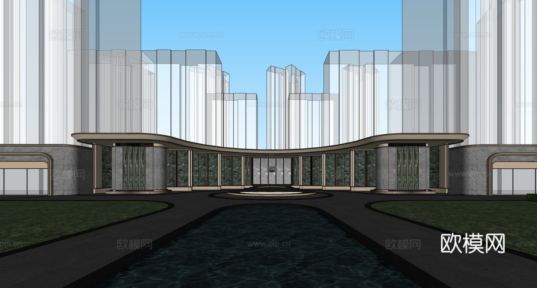 新中式售楼处建筑 售楼部建筑su模型