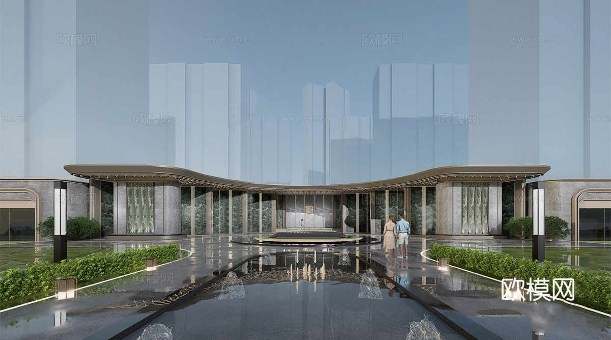 新中式售楼处建筑 售楼部建筑su模型