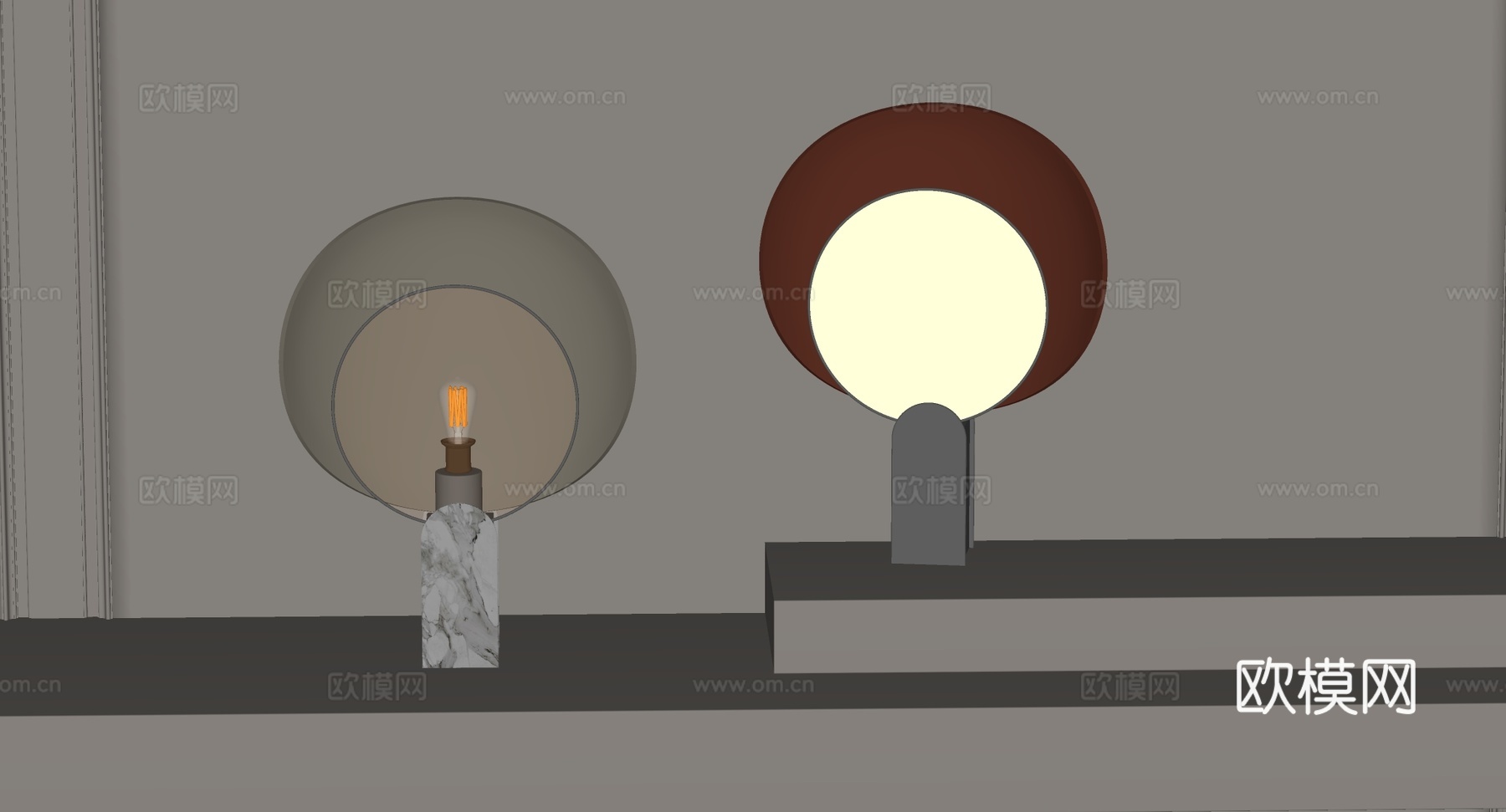 侘寂风编织纹理台灯 藤编镂空灯罩 温馨光影 大理石底座 半透su模型