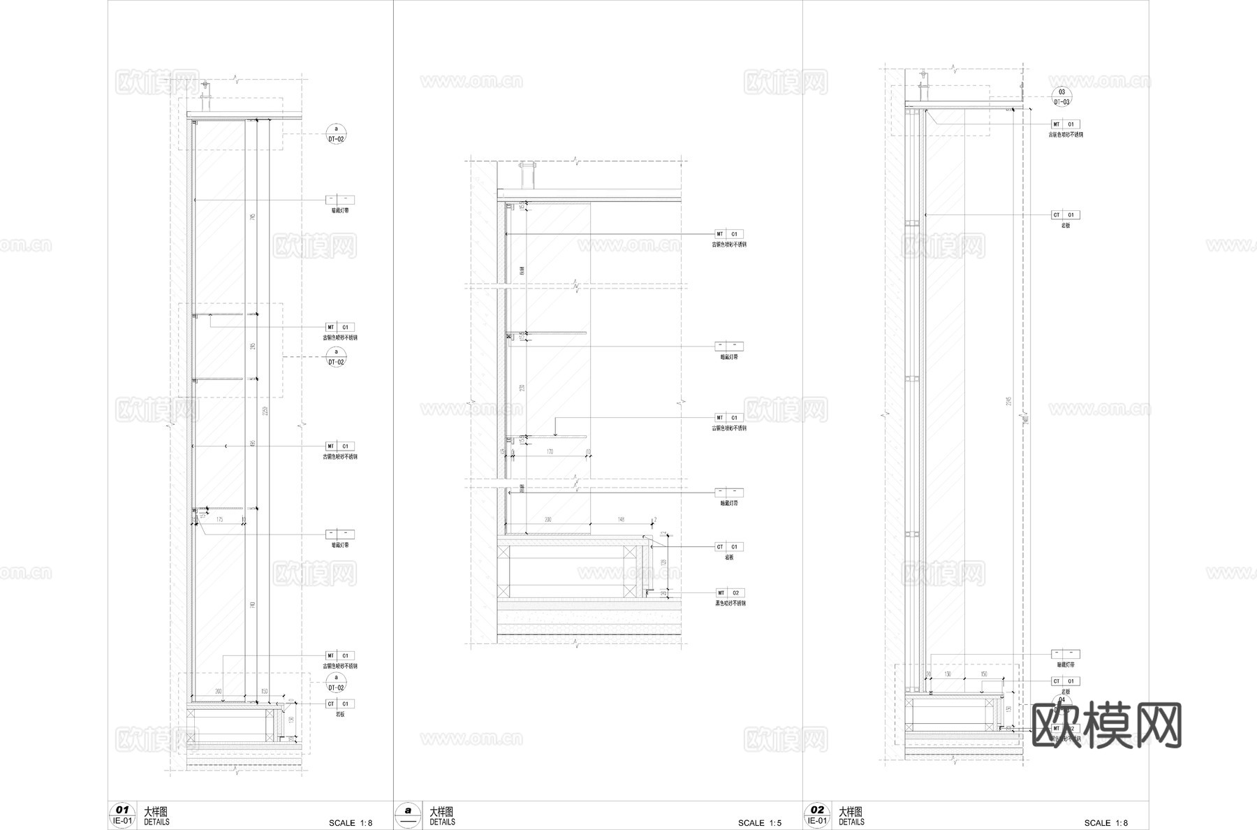 电视墙不锈钢造型架节点cad施工图