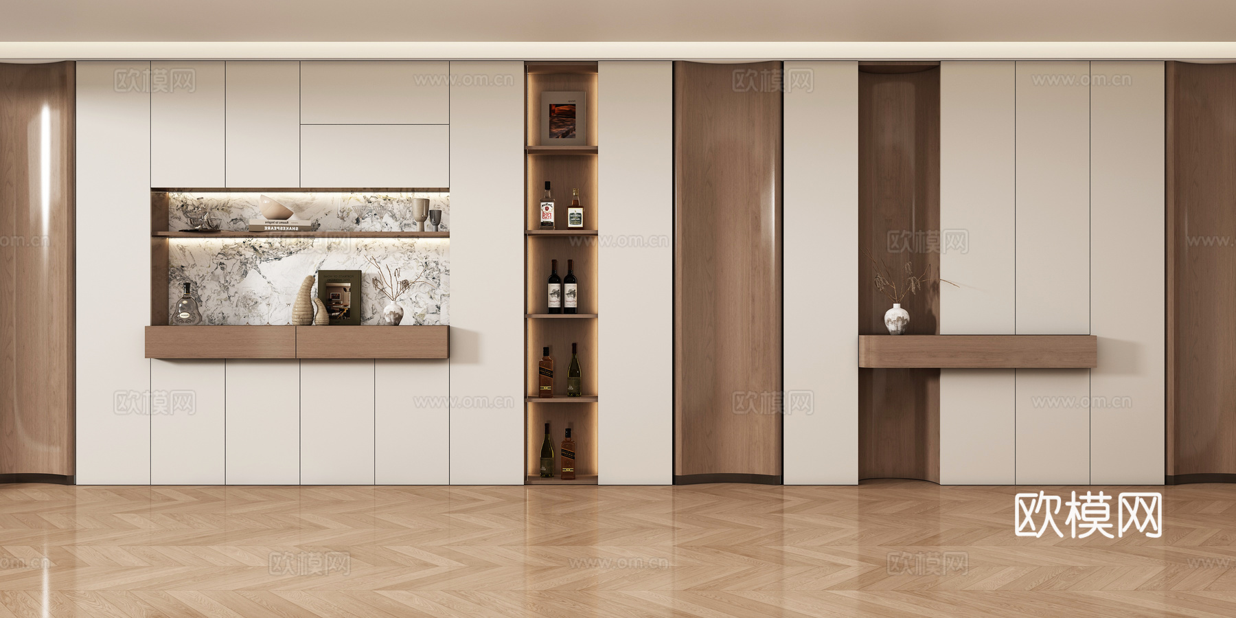 现代餐边柜 酒柜 柜子组合 玄关柜 背景柜su模型