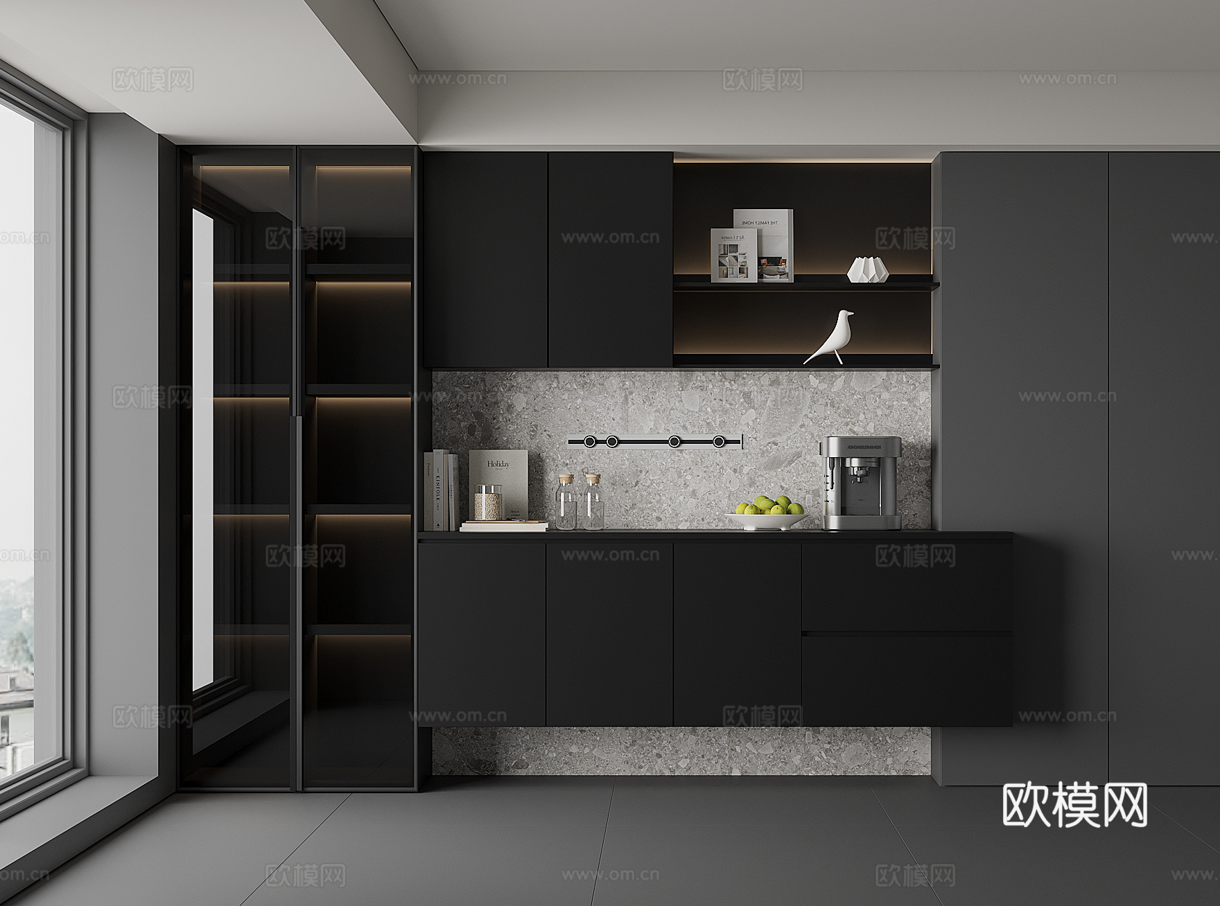 现代酒柜餐边柜su模型