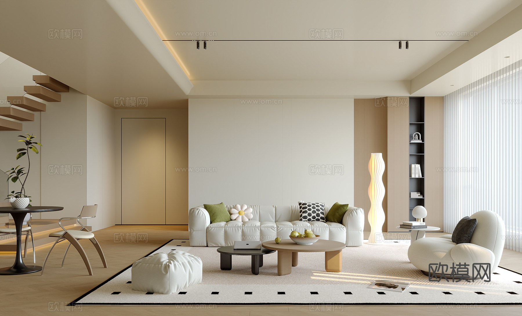 奶油风客餐厅su模型