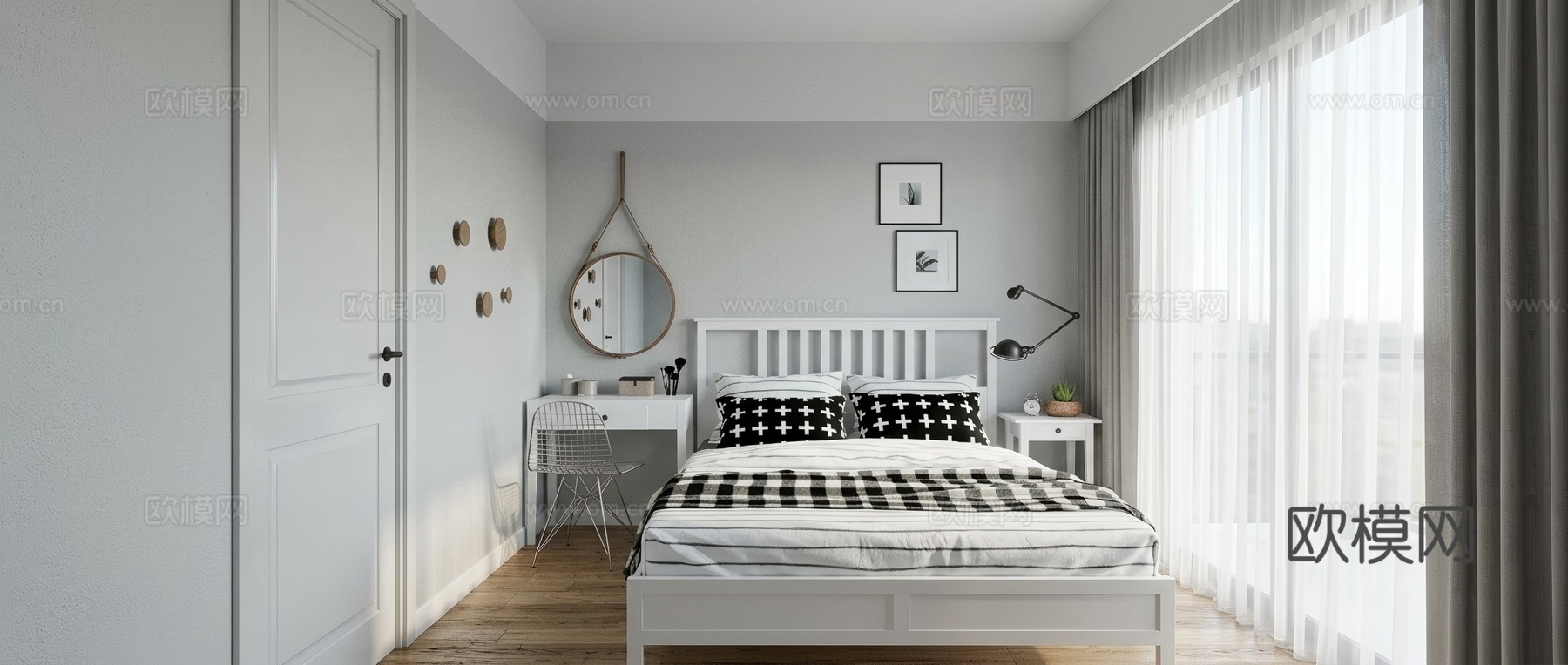 北欧风单人卧室su模型