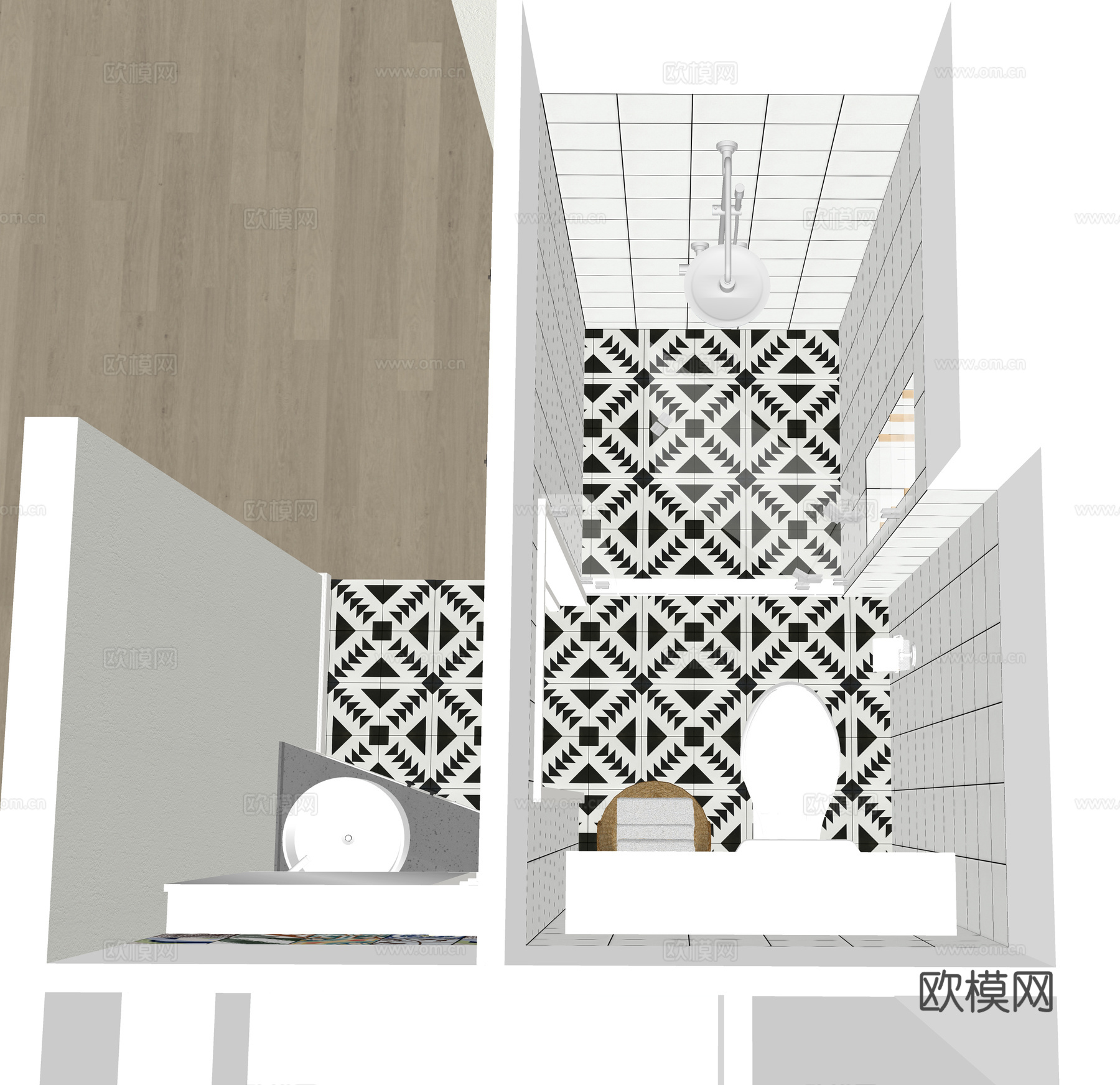 复古混搭卫生间su模型