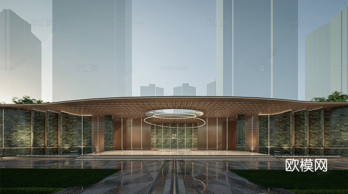 现代轻奢售楼处建筑 售楼部建筑su模型