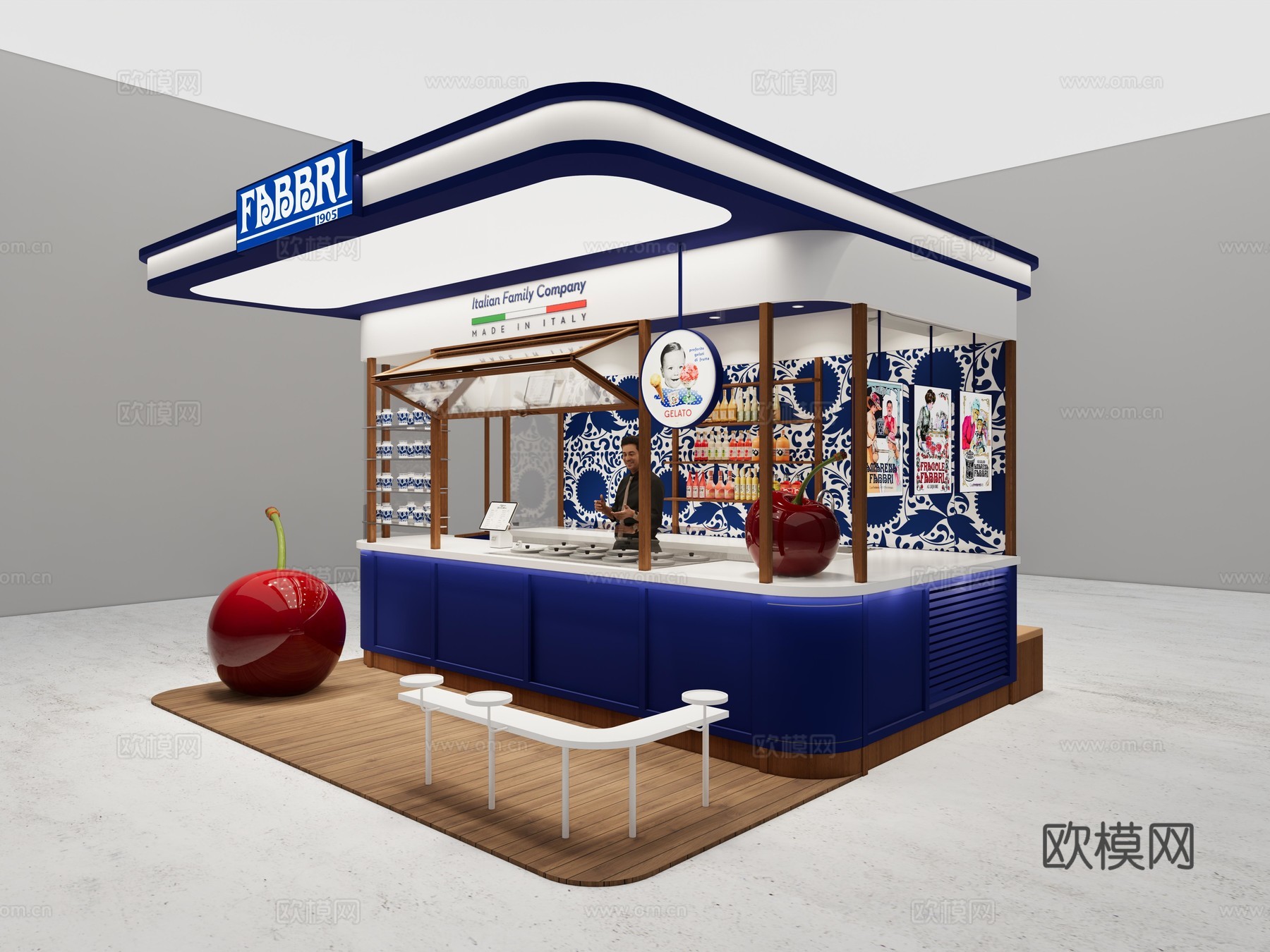 意大利冰淇淋效果图施工图cad施工图下载（渲染图3）