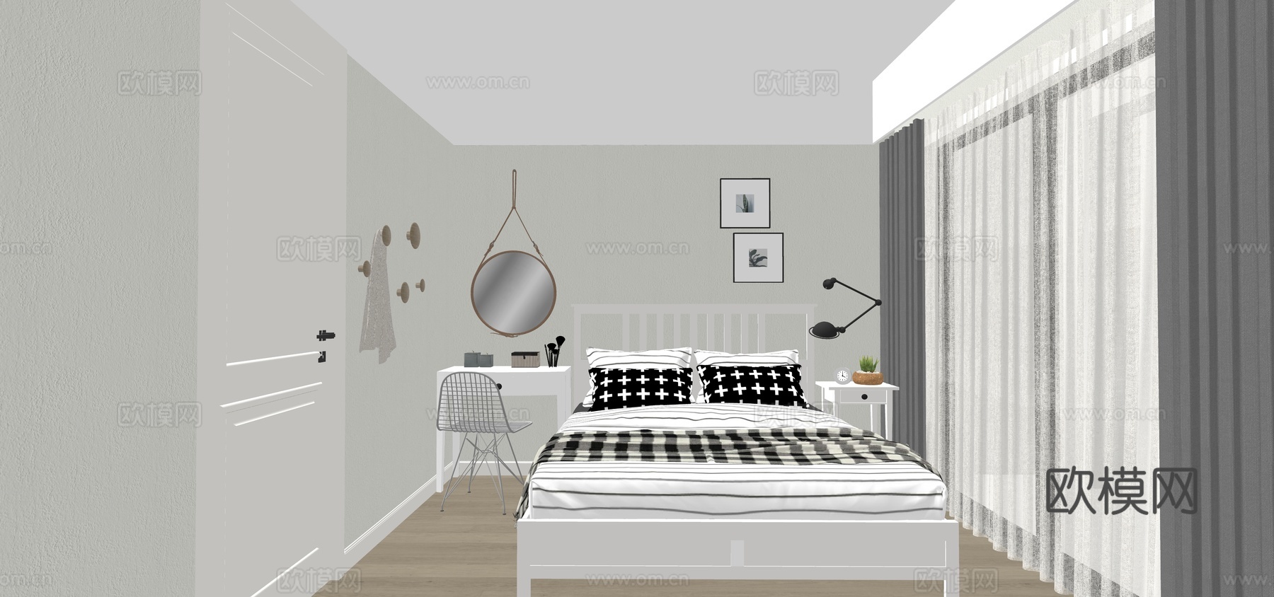 北欧风单人卧室su模型