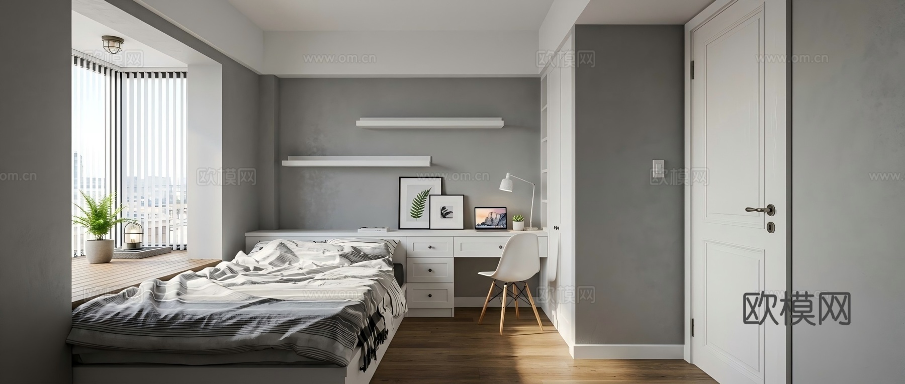 现代简约单人卧室su模型su模型