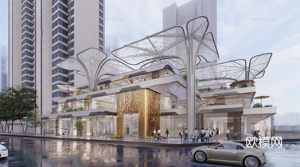 现代轻奢售楼处建筑 售楼部su模型