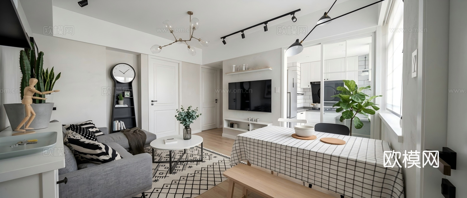 北欧客餐厅 多功能客厅su模型