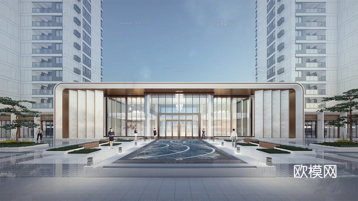 现代售楼部建筑 入户大堂 售楼处建筑su模型