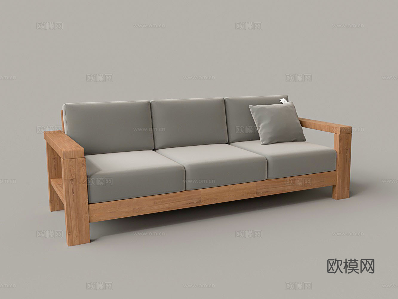新中式实木沙发现代简约布艺沙发直排沙发3d模型下载