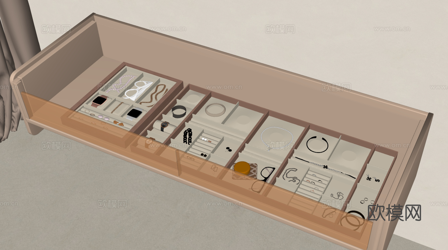 现代首饰柜 手表梳妆收纳盒 珠宝 首饰盒 首饰 饰品收纳 托su模型