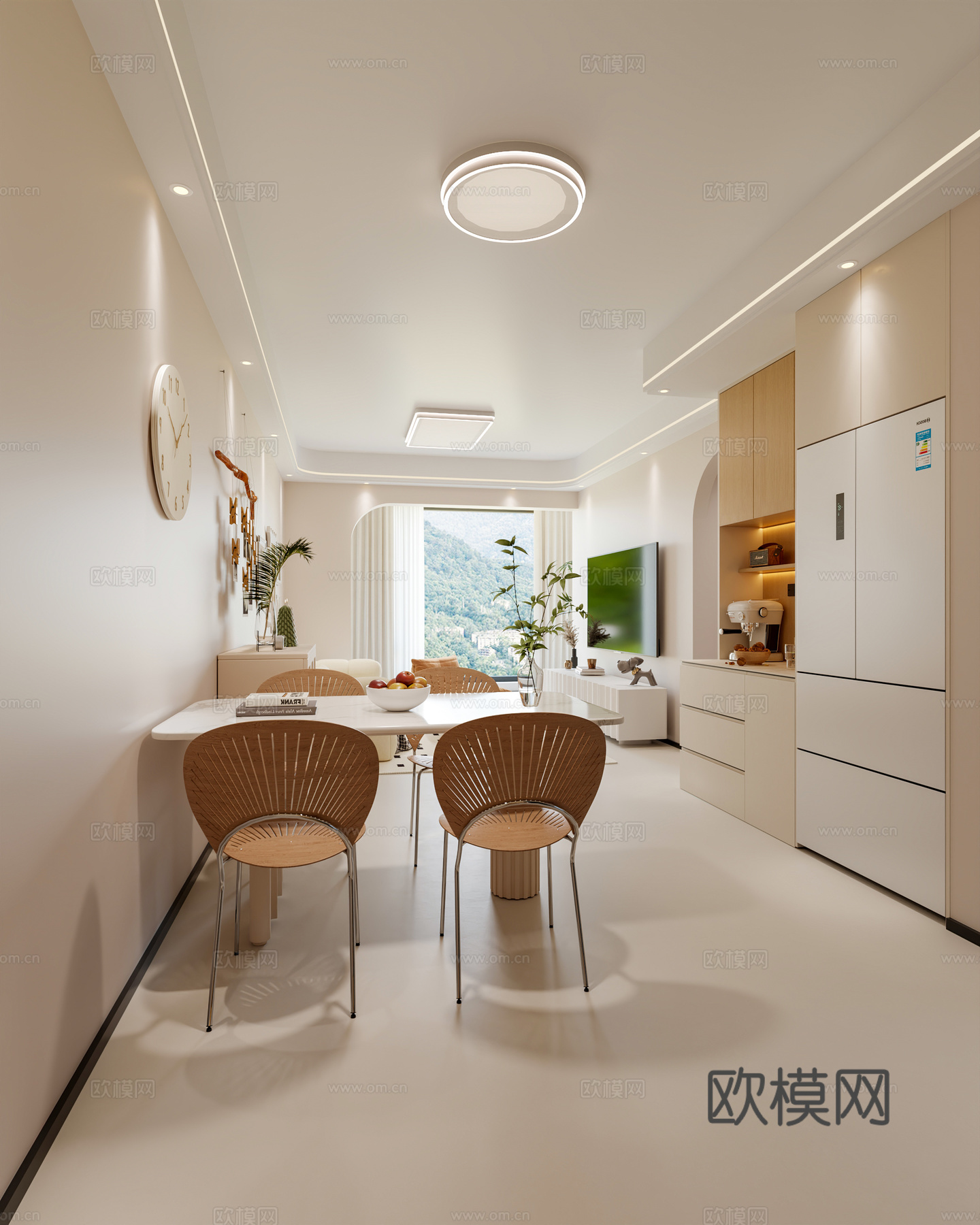 奶油风客餐厅 简约客餐厅 奶油风餐桌 奶油风沙发 现代客餐厅3d模型