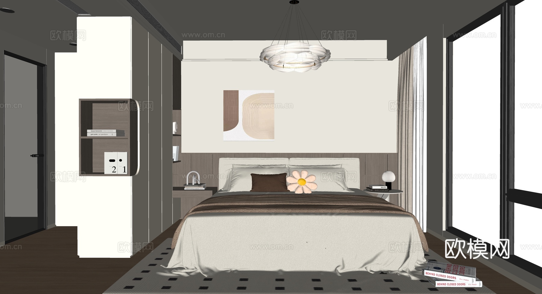 奶油风卧室su模型