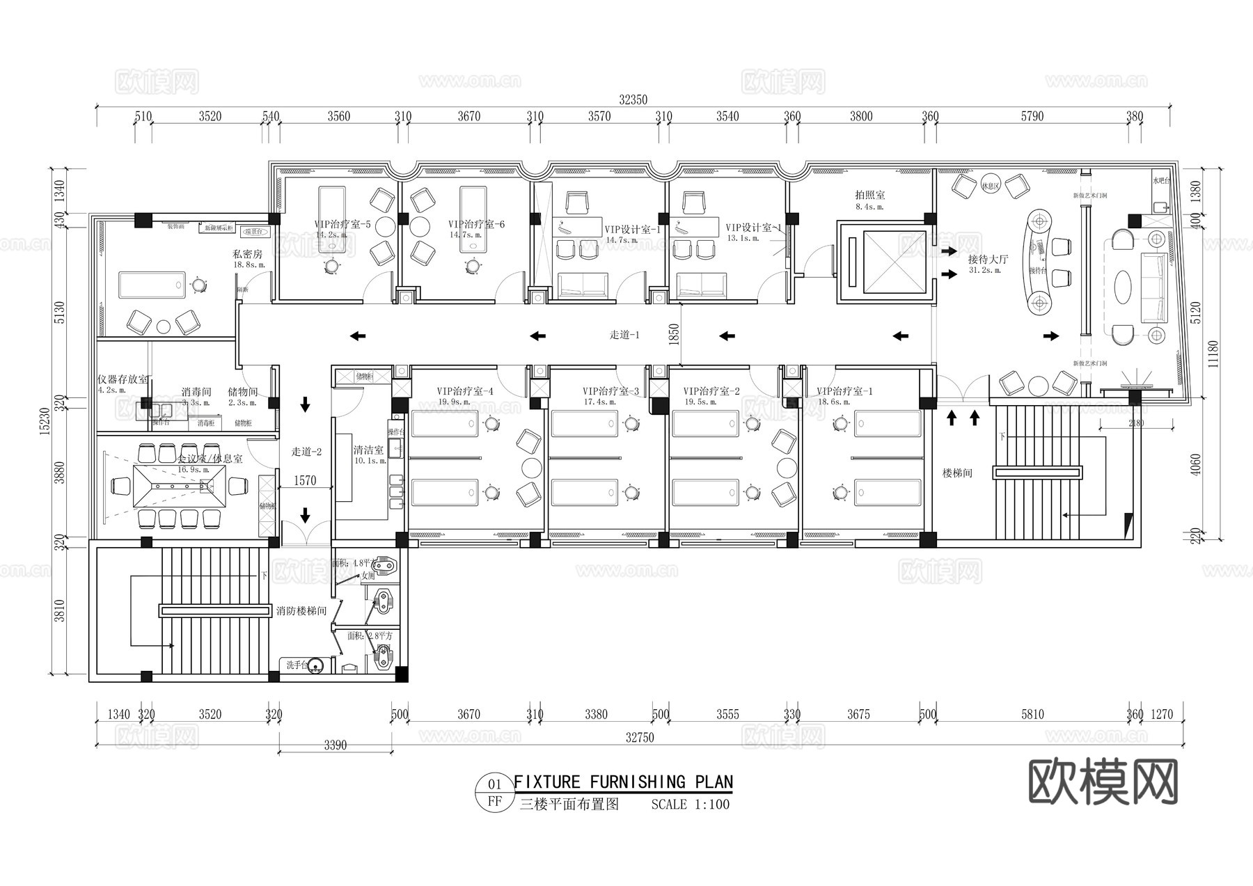 佛山曙光金子医学美容医院平面布置图cad施工图下载（渲染图3）