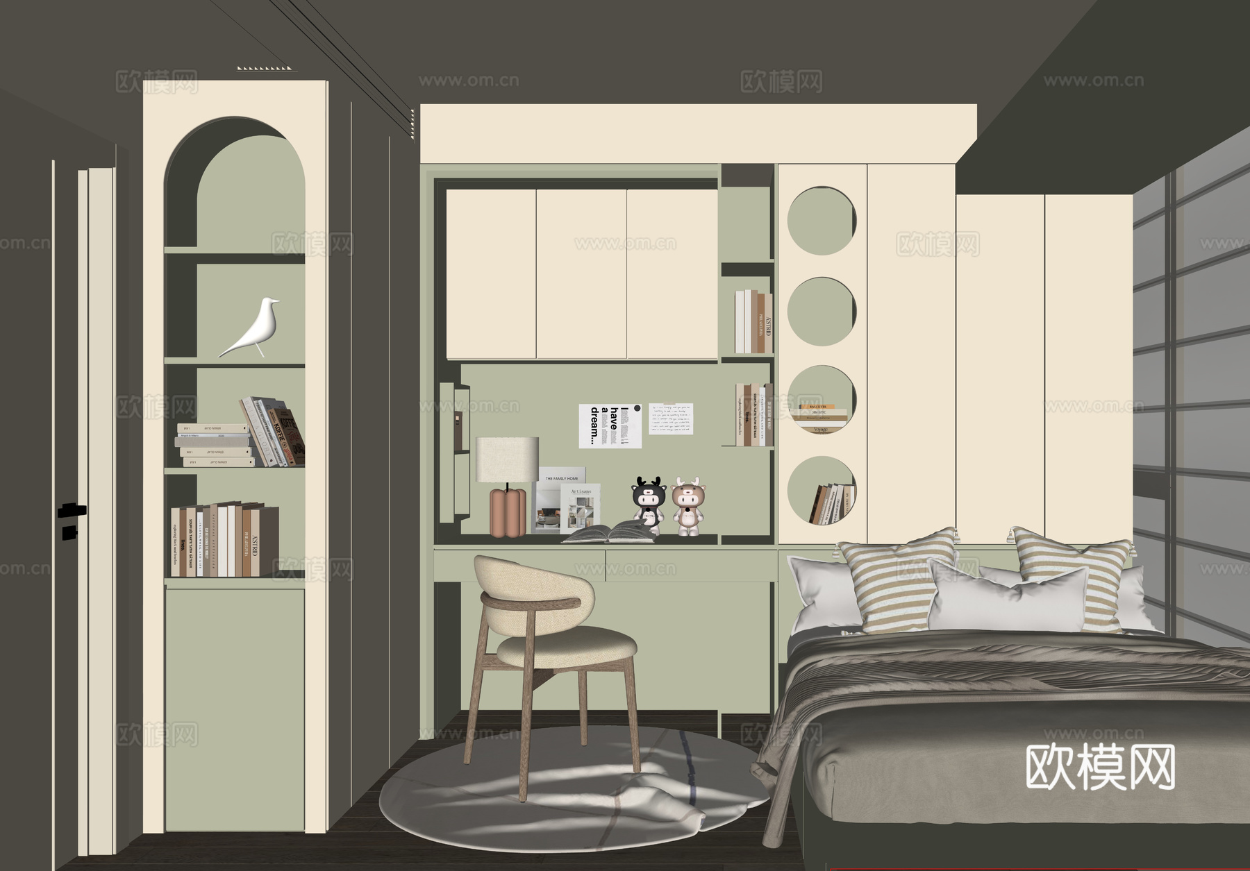 现代榻榻米卧室su模型