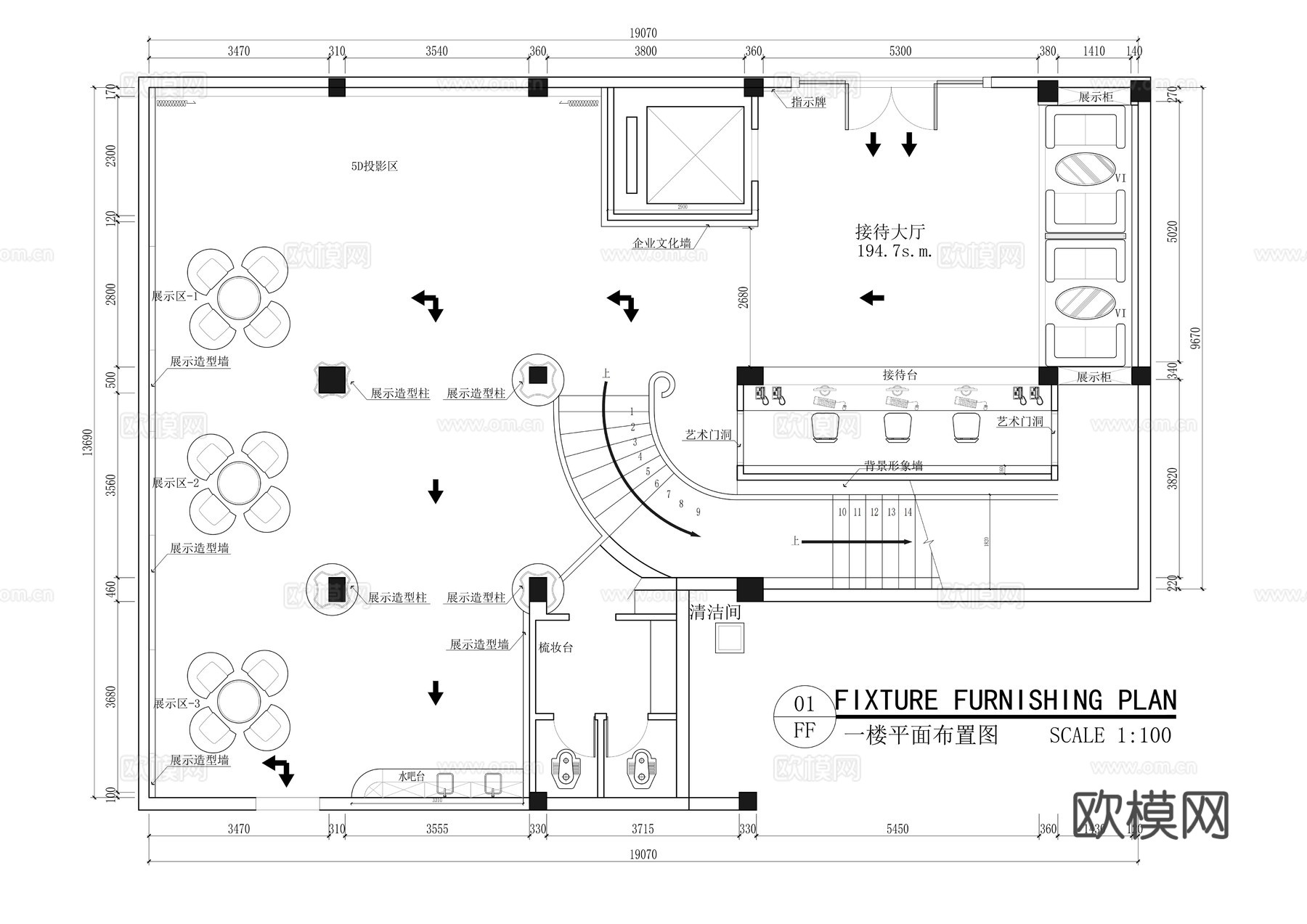 佛山曙光金子医学美容医院平面布置图cad施工图下载（渲染图1）