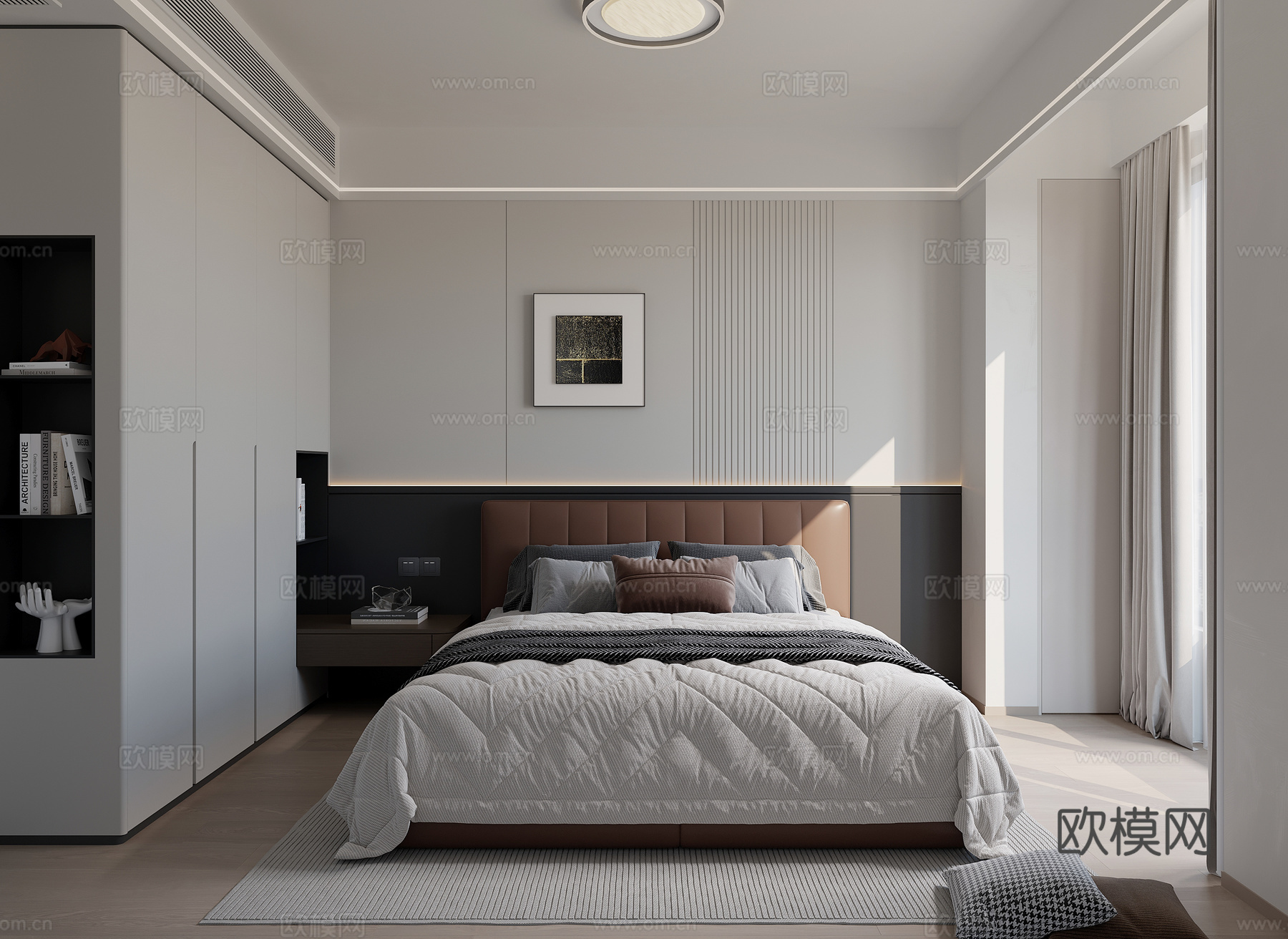 现代黑白灰卧室su模型