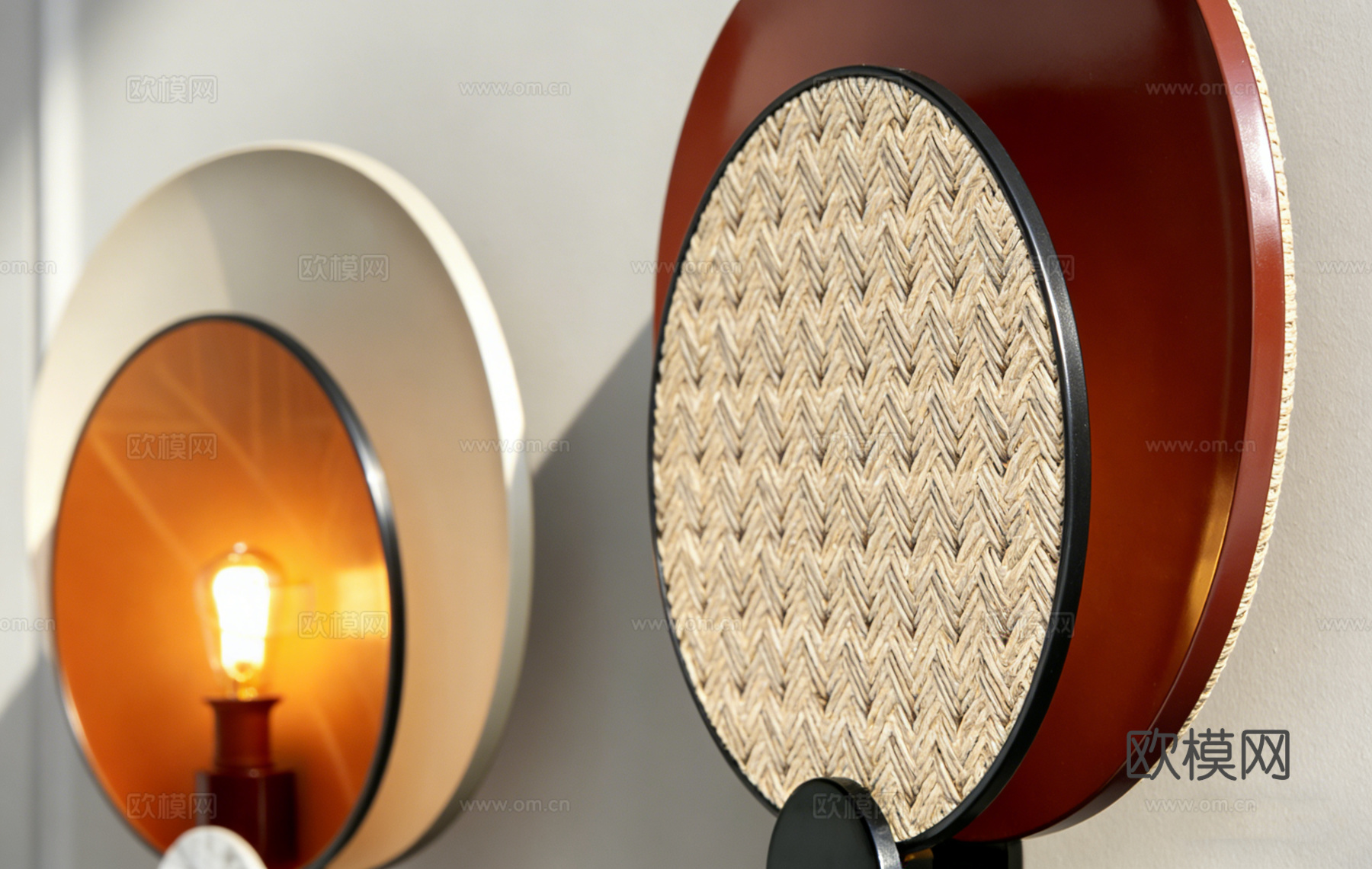 侘寂风编织纹理台灯 藤编镂空灯罩 温馨光影 大理石底座 半透su模型