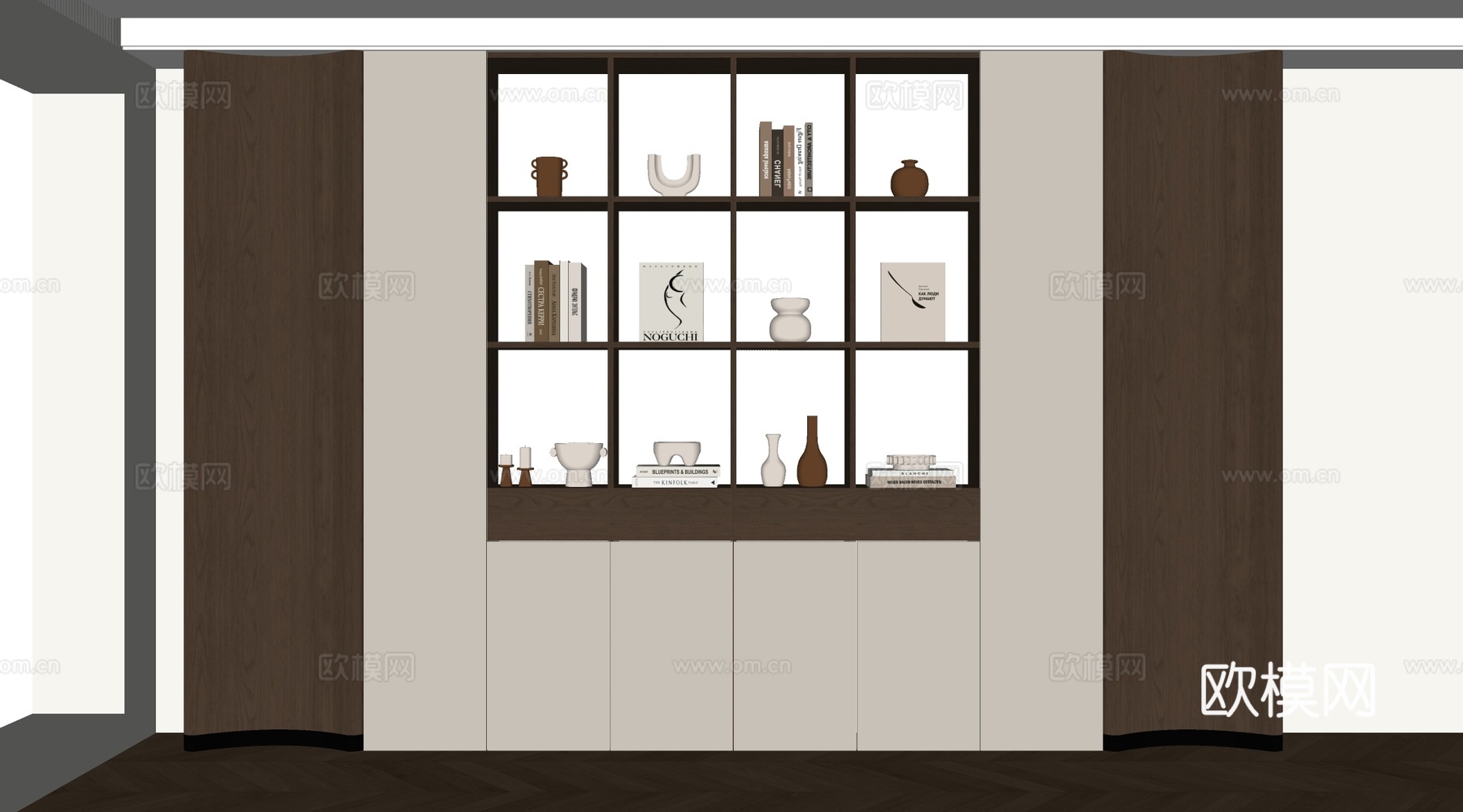 现代书柜 储物柜 茶柜 背景柜 边柜su模型su模型
