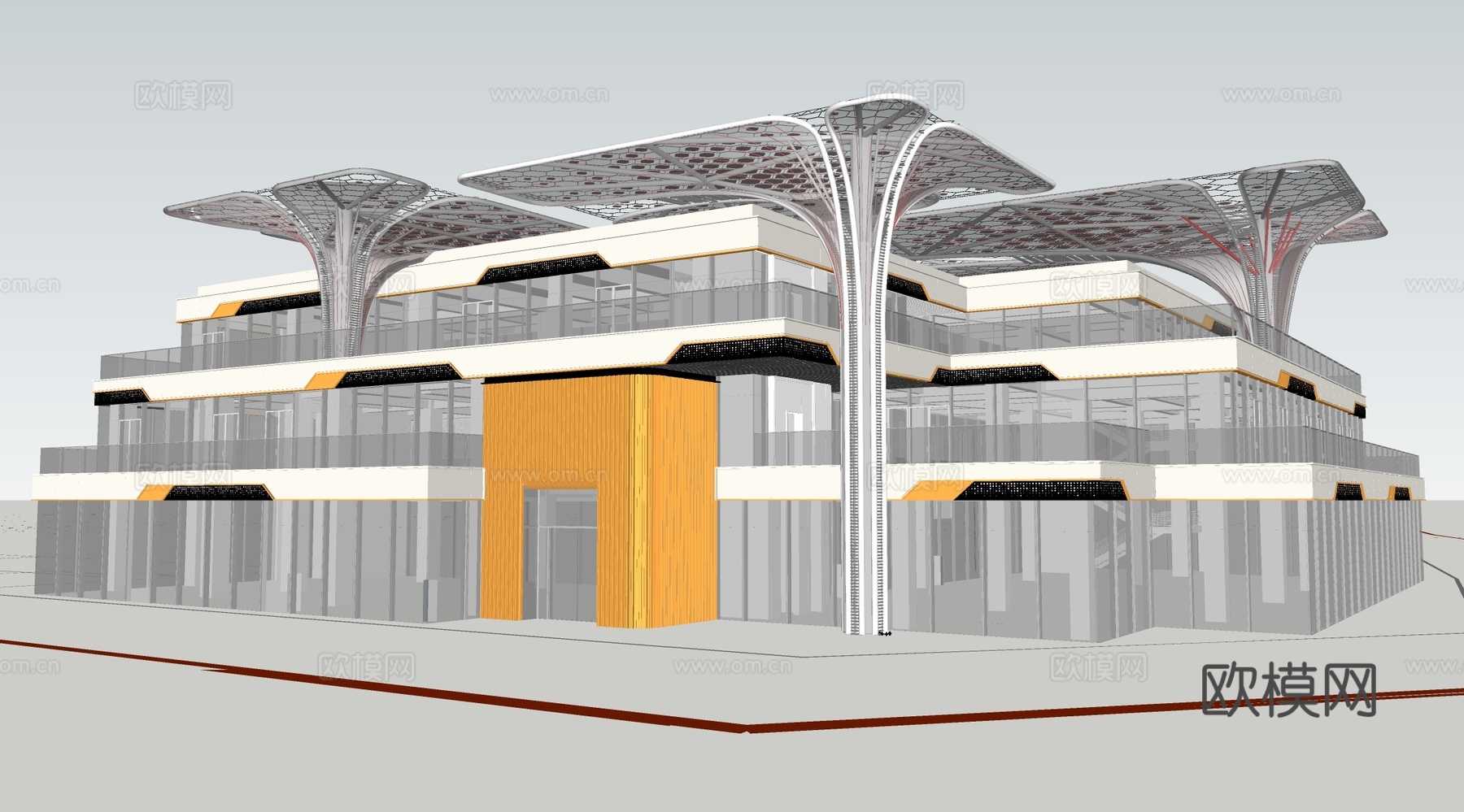 现代轻奢售楼处建筑 售楼部su模型