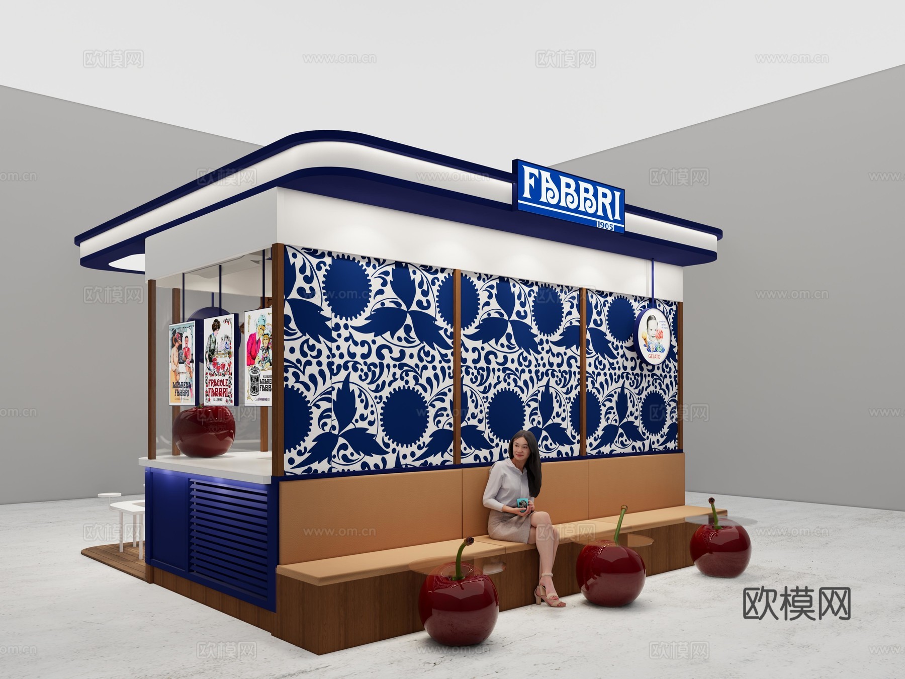 意大利冰淇淋效果图施工图cad施工图下载（渲染图2）