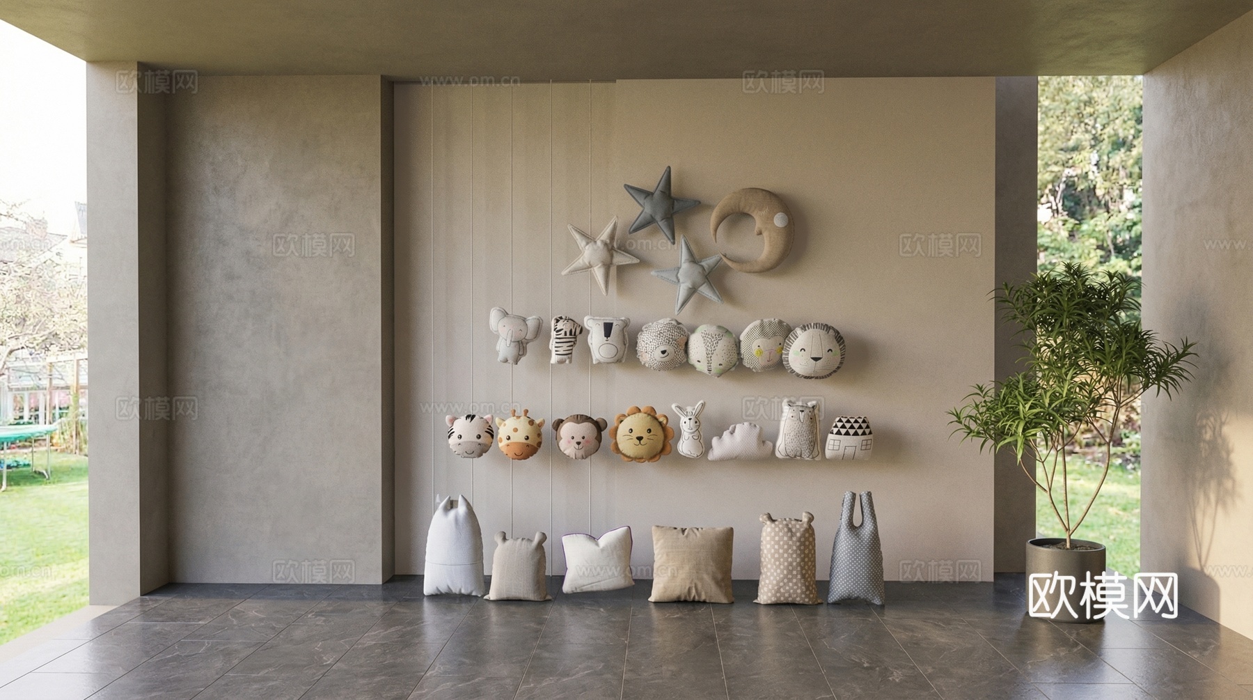 儿童抱枕 卡通动物抱枕  现代抱枕su模型