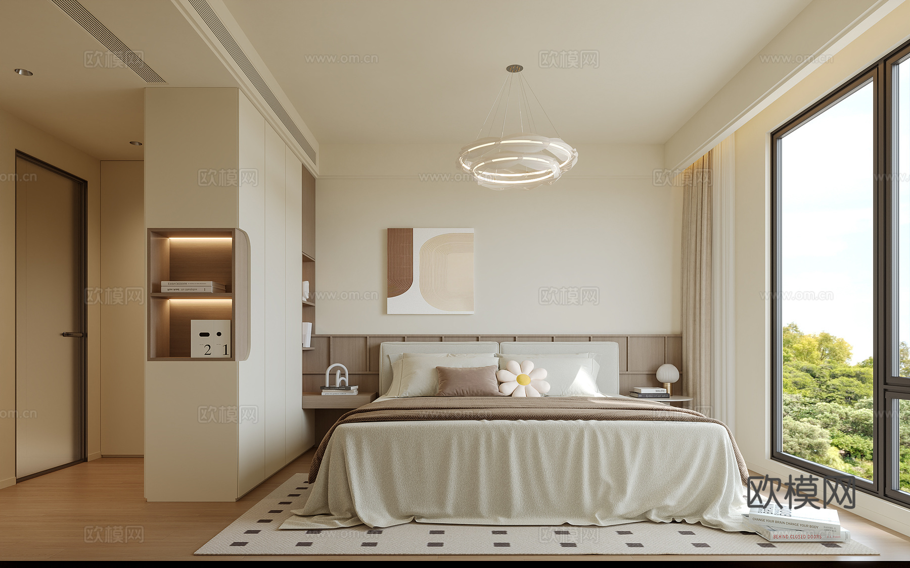 奶油风卧室su模型