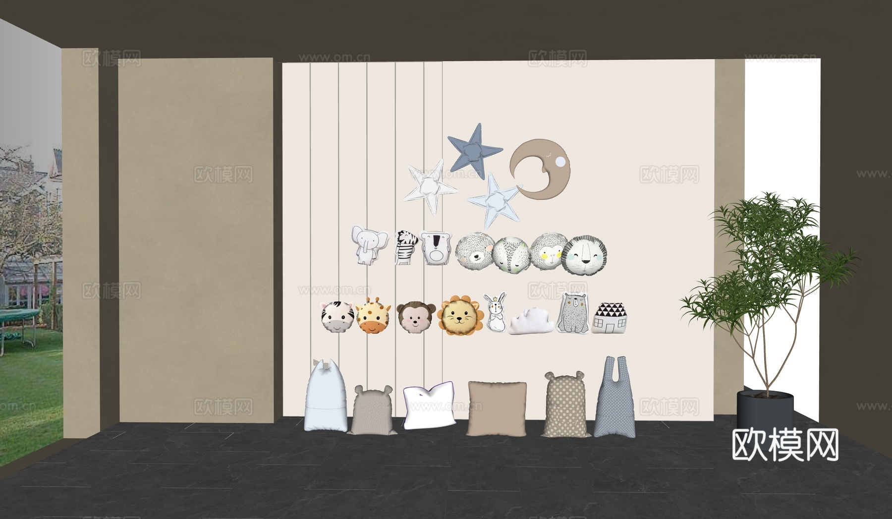 儿童抱枕 卡通动物抱枕  现代抱枕su模型