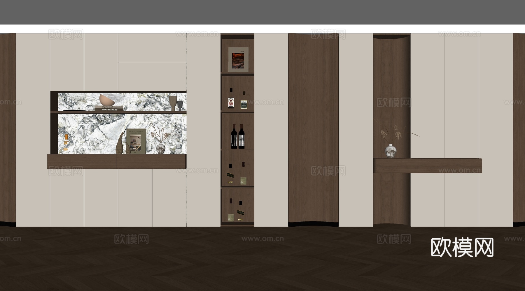 现代餐边柜 酒柜 柜子组合 玄关柜 背景柜su模型