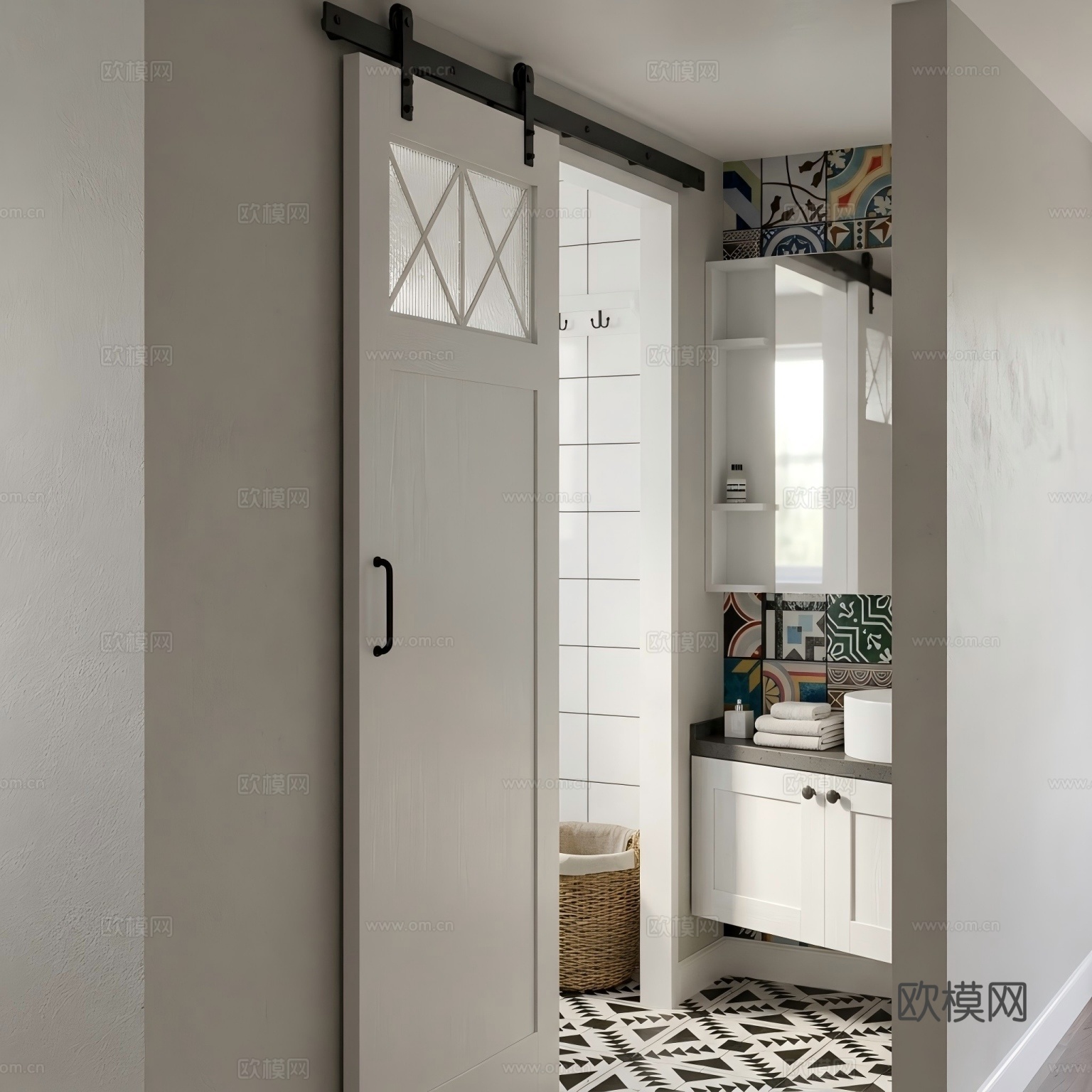 复古混搭卫生间su模型