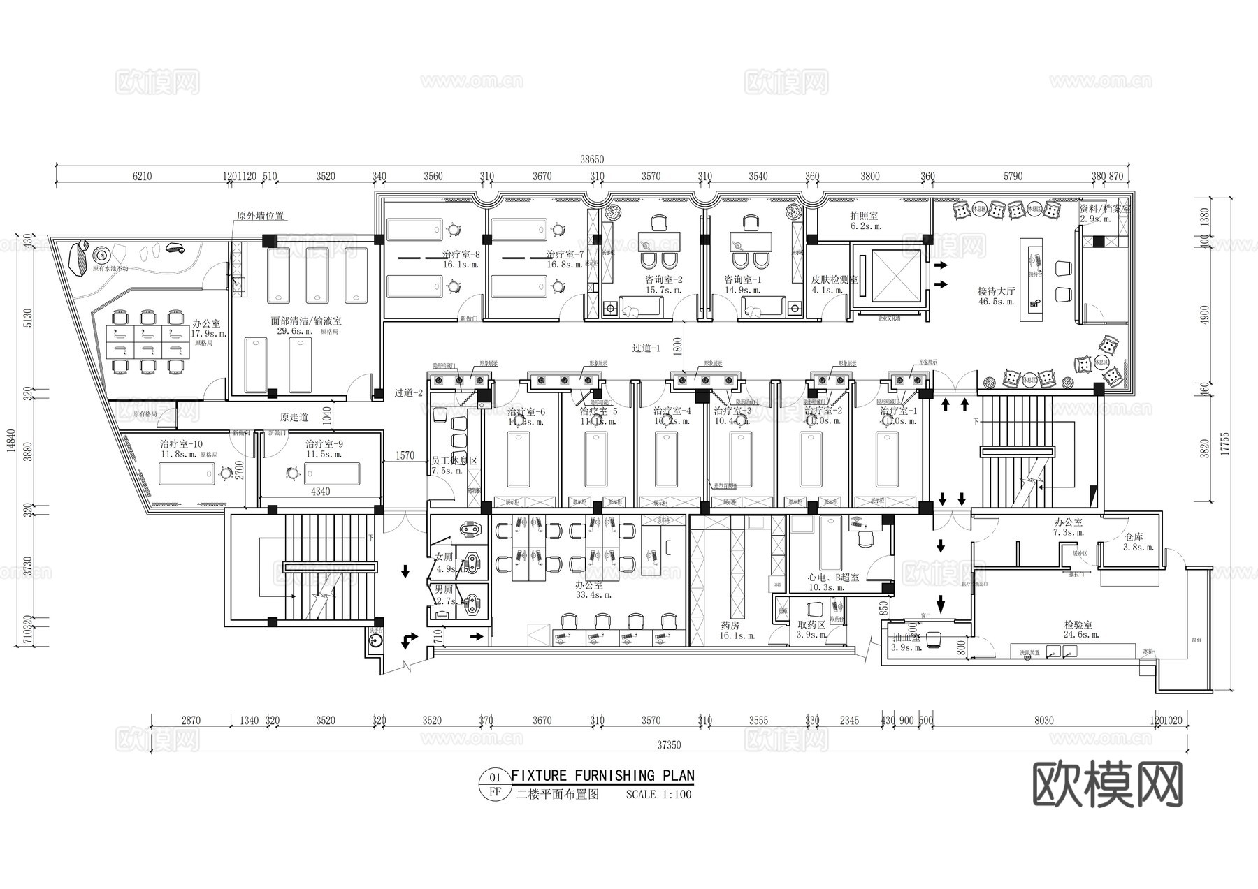 佛山曙光金子医学美容医院平面布置图cad施工图下载（渲染图2）