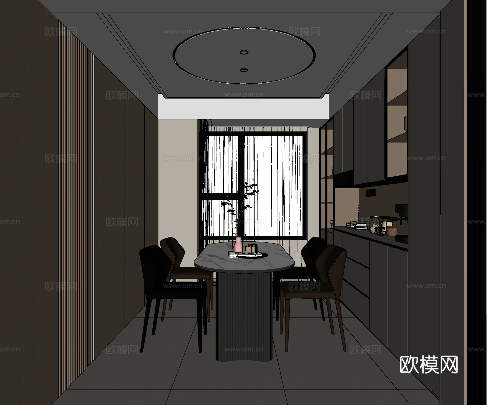 意式无主灯餐厅酒柜su模型