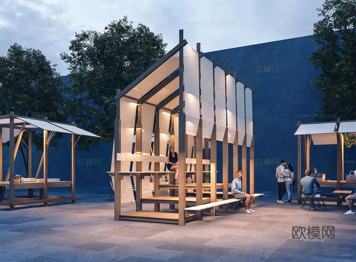 新中式原木廊架 木构造型创意廊架 户外建筑构件su模型