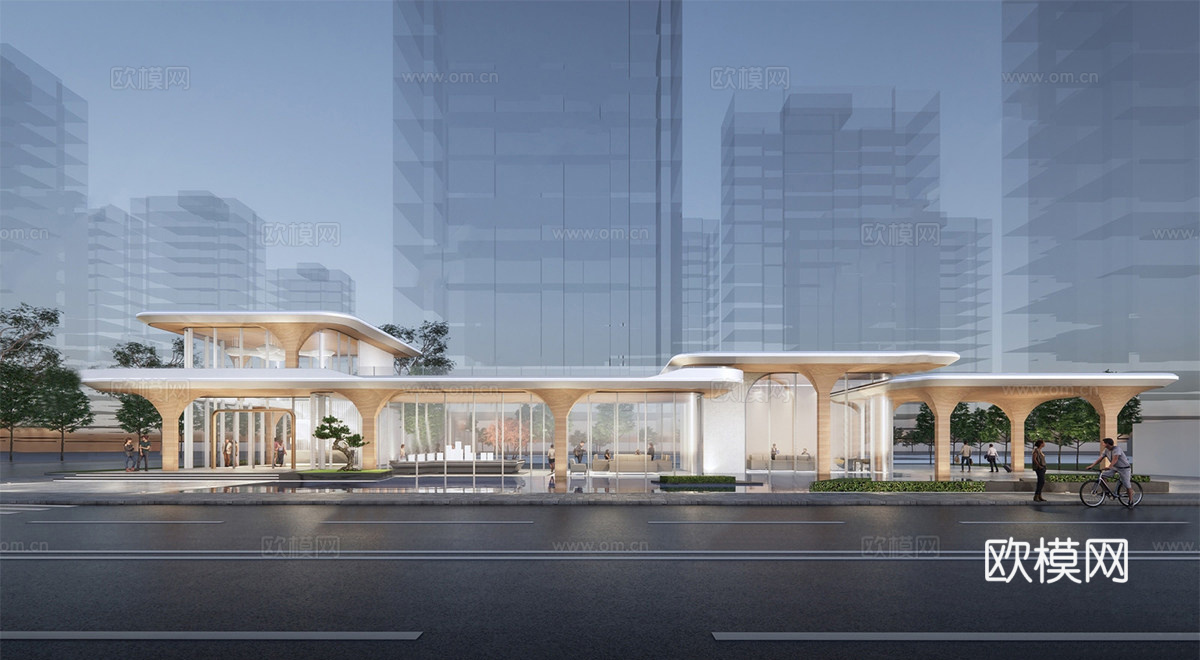 现代售楼处建筑 售楼部建筑 小区入户大堂su模型