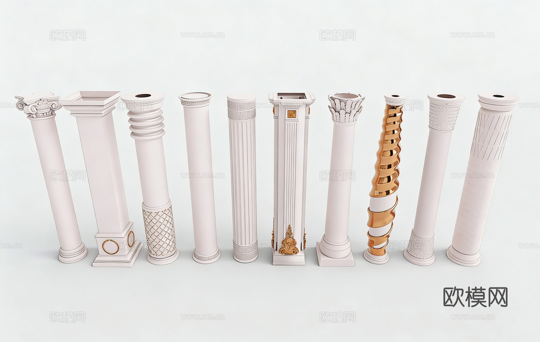 欧式古典装饰立柱罗马柱模型 金色螺旋装饰立柱 古典罗马柱su模型