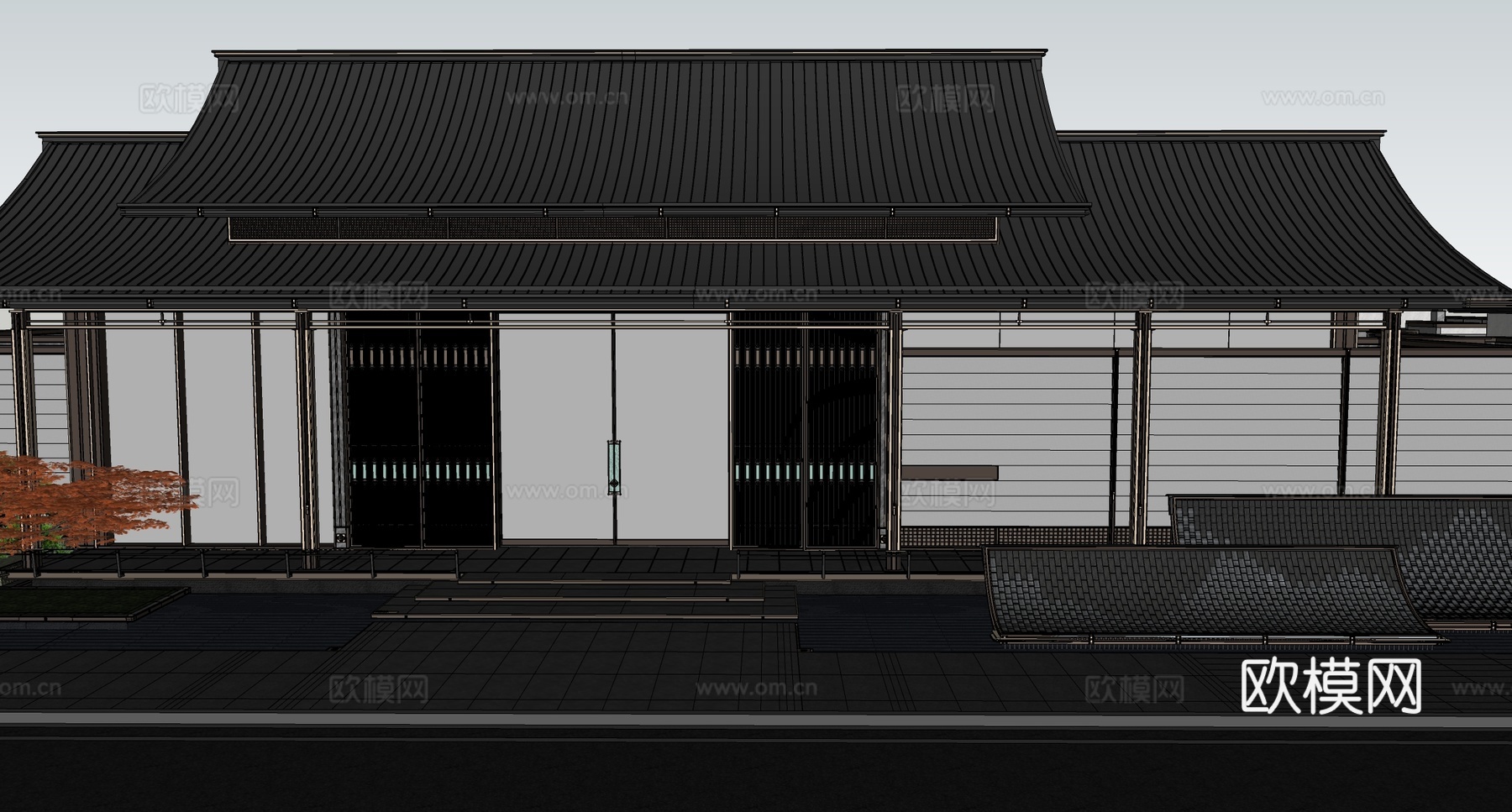 新中式售楼处建筑 售楼部建筑su模型