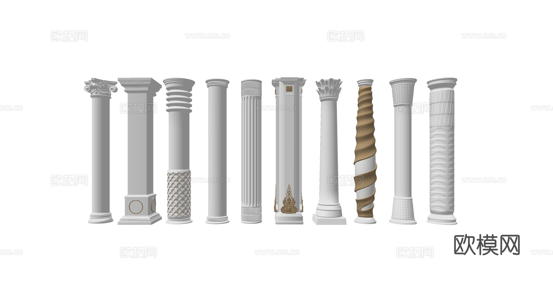 欧式古典装饰立柱罗马柱模型 金色螺旋装饰立柱 古典罗马柱su模型