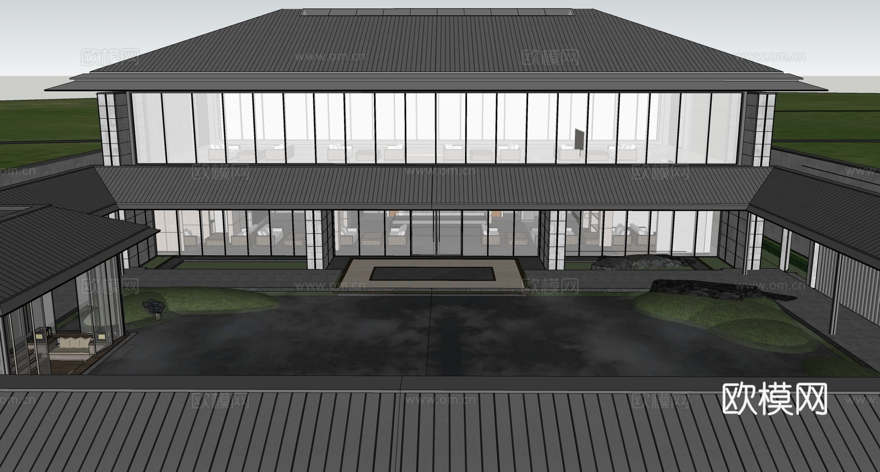 新中式售楼处建筑 宋氏售楼部建筑su模型