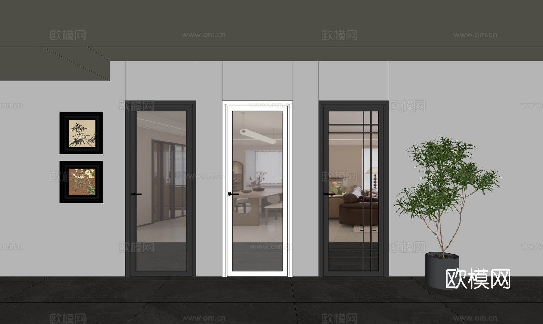 现代单开门_磨砂玻璃门_玻璃单开门_单开玻璃门_卫浴门_厨卫su模型