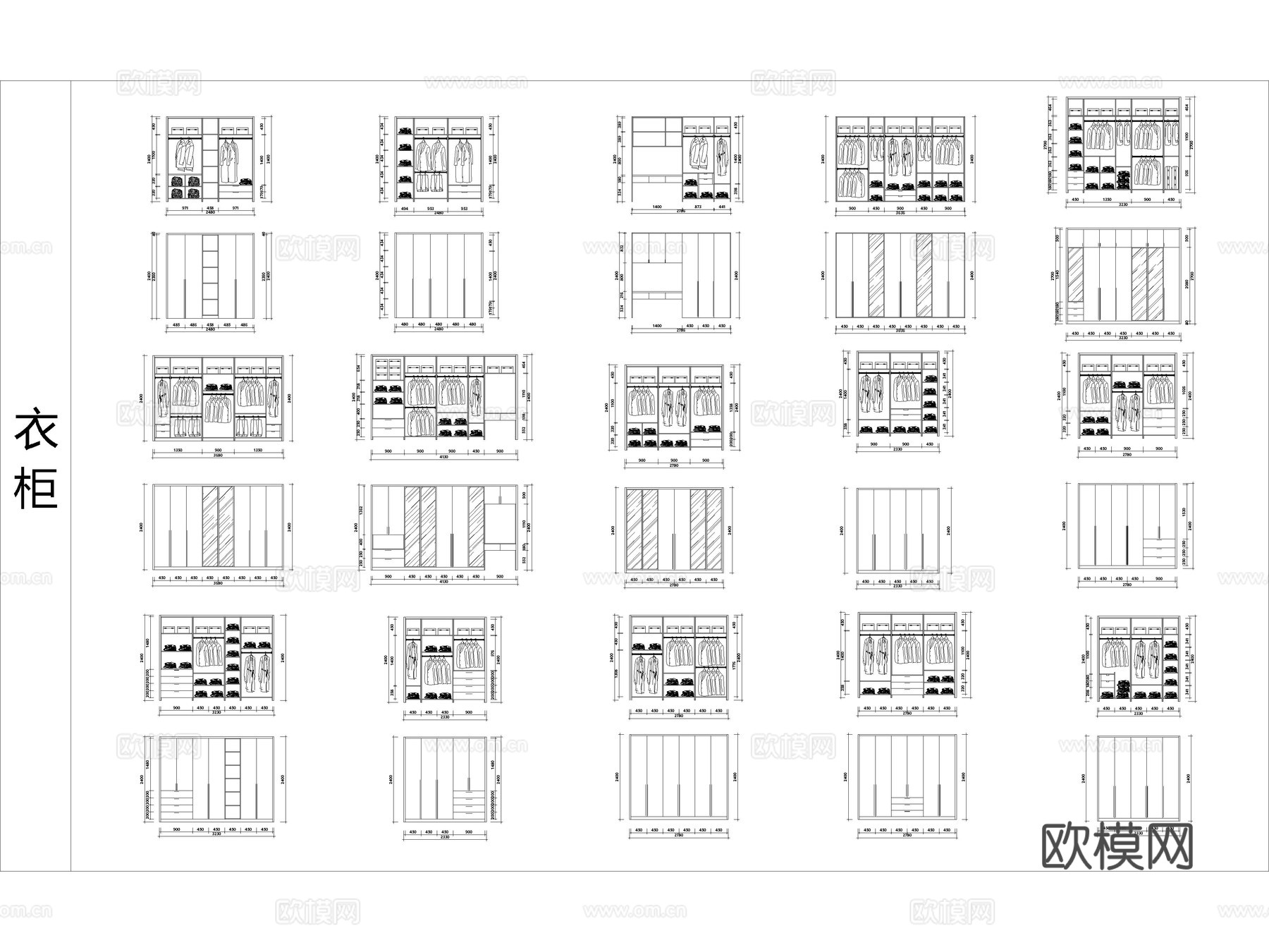 家装衣柜鞋柜装饰柜电视墙柜衣服箱包帽子CAD图库cad施工图下载（渲染图3）