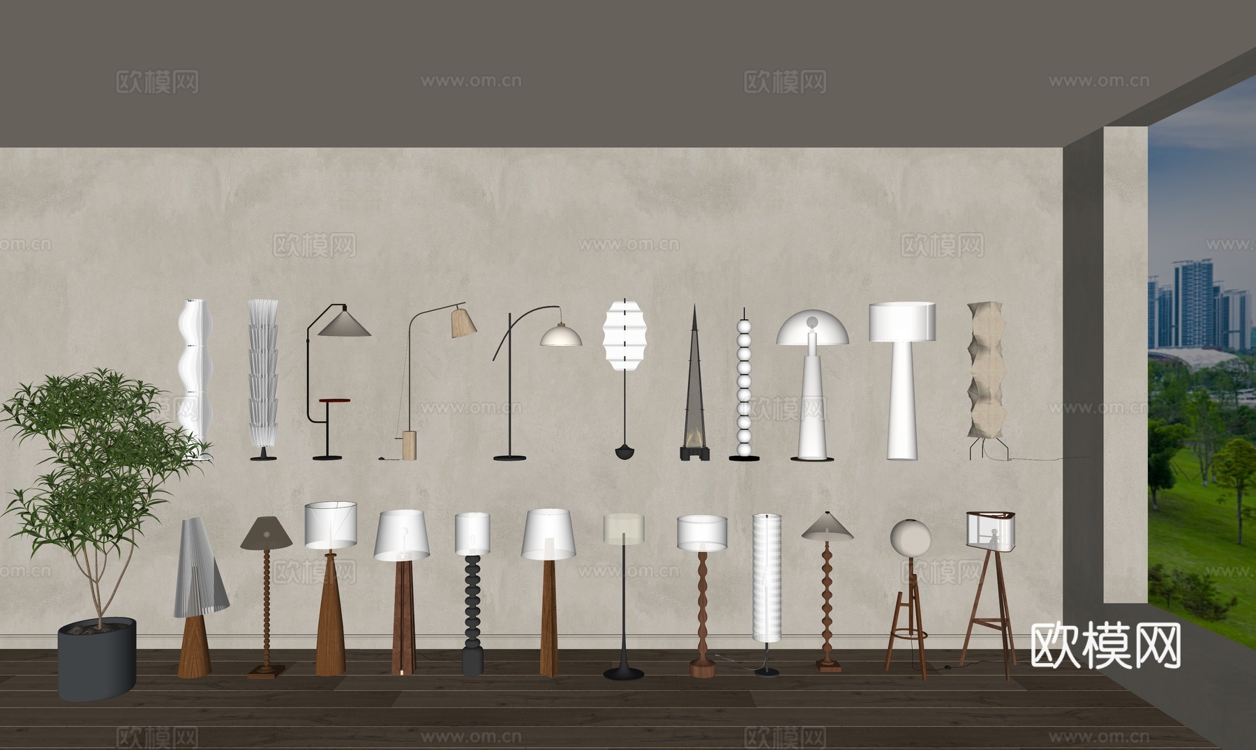 现代落地灯  北欧落地灯  原木落地灯su模型