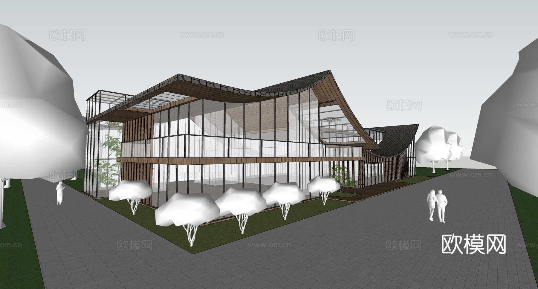 现代售楼处建筑 售楼处 会所su模型