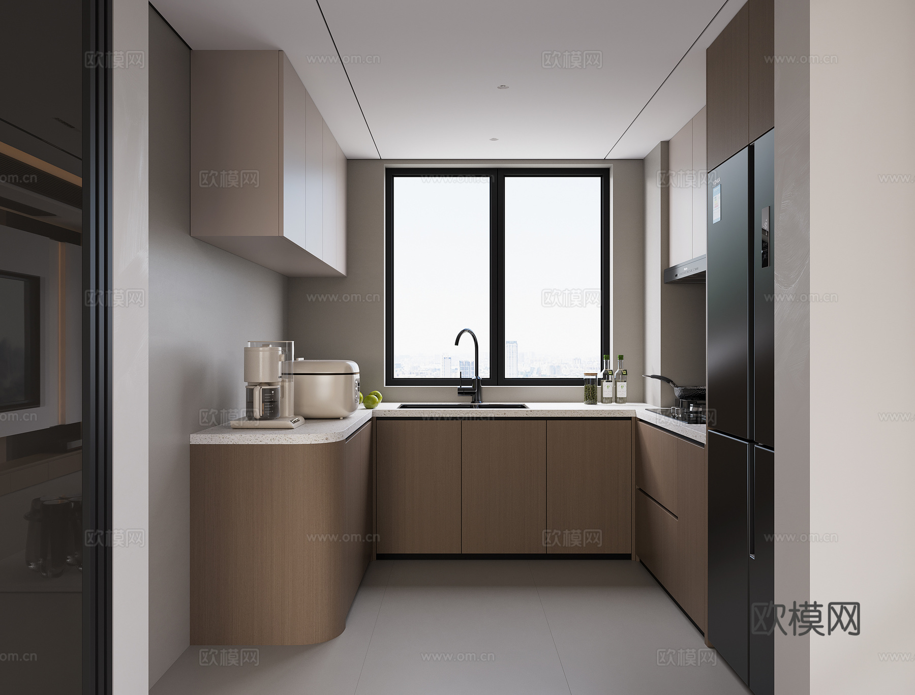 意式U型厨房su模型